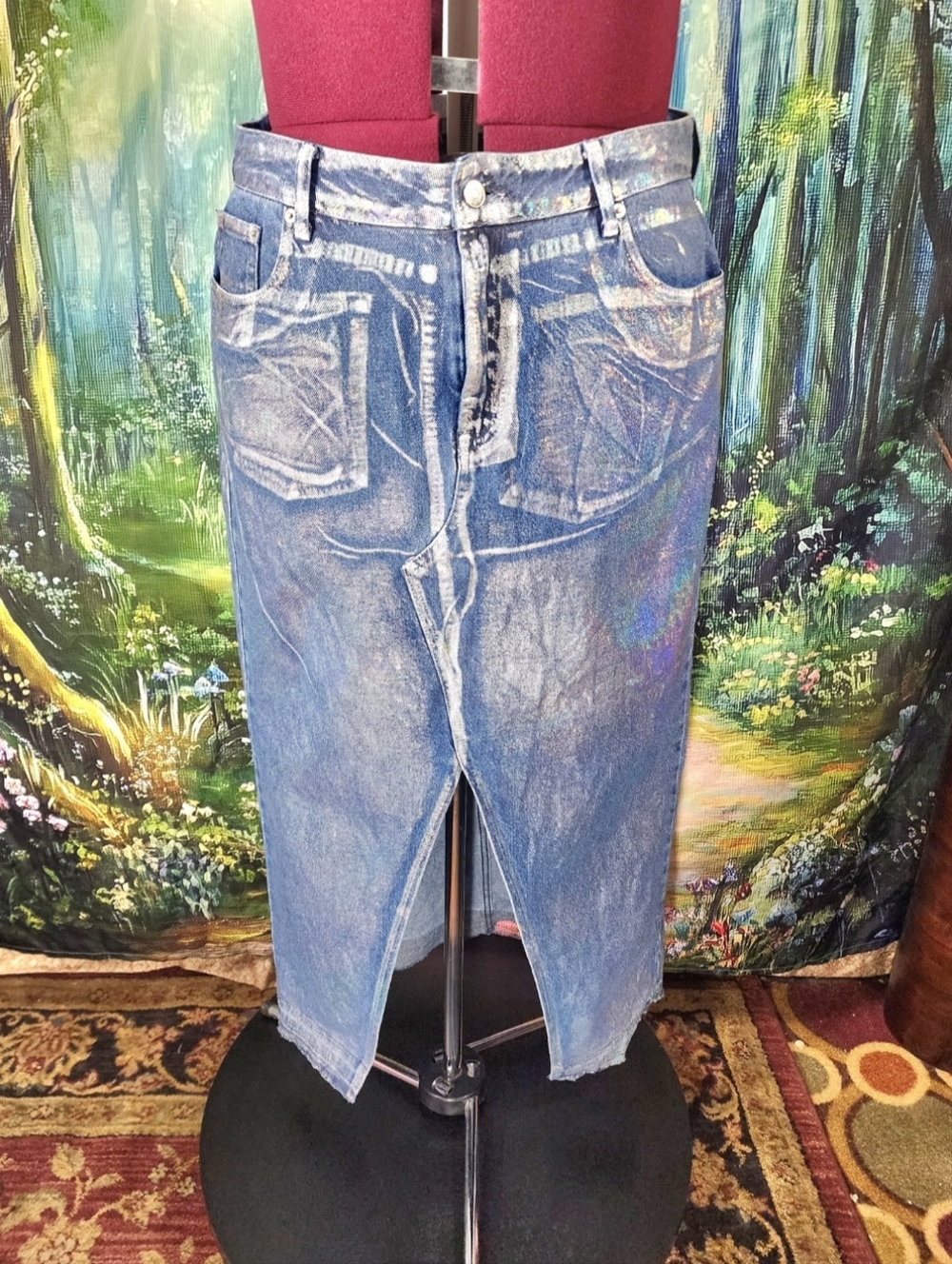 FOREVER 21 Metallic Jean Denim Skirt Size 1X